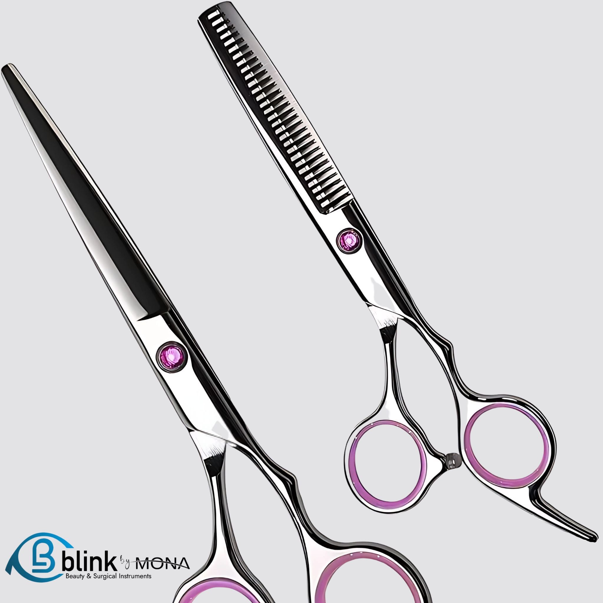 6.5-inch Japanese stainless steel hair cutting scissors with blue diamond accent